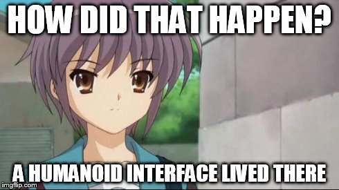 Nagato Blank Stare | HOW DID THAT HAPPEN? A HUMANOID INTERFACE LIVED THERE | image tagged in nagato blank stare | made w/ Imgflip meme maker