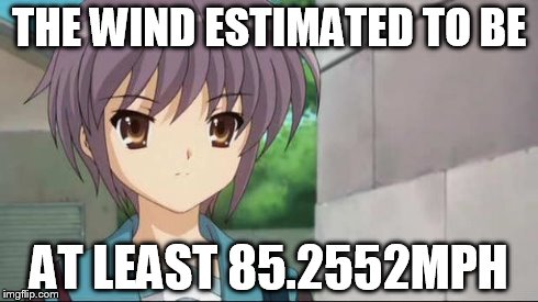 Nagato Blank Stare | THE WIND ESTIMATED TO BE AT LEAST 85.2552MPH | image tagged in nagato blank stare | made w/ Imgflip meme maker