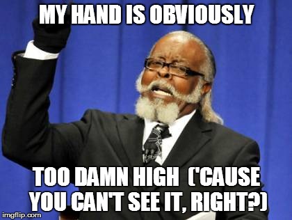 Too Damn High Meme | MY HAND IS OBVIOUSLY TOO DAMN HIGH 
('CAUSE YOU CAN'T SEE IT, RIGHT?) | image tagged in memes,too damn high | made w/ Imgflip meme maker