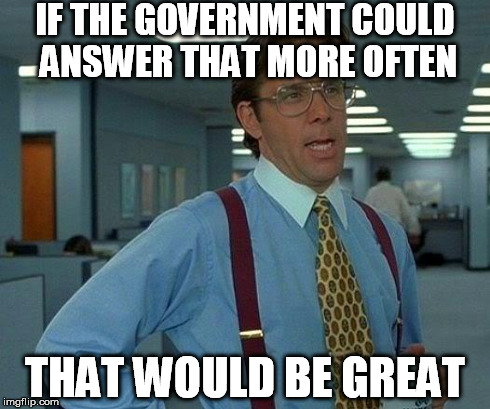 That Would Be Great Meme | IF THE GOVERNMENT COULD ANSWER THAT MORE OFTEN THAT WOULD BE GREAT | image tagged in memes,that would be great | made w/ Imgflip meme maker