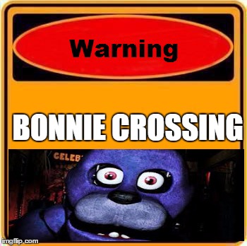 Warning Sign | BONNIE CROSSING | image tagged in memes,warning sign,fnaf | made w/ Imgflip meme maker