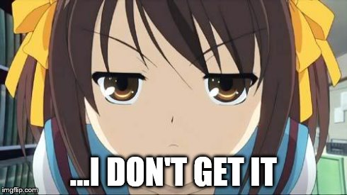 Haruhi stare | ...I DON'T GET IT | image tagged in haruhi stare | made w/ Imgflip meme maker