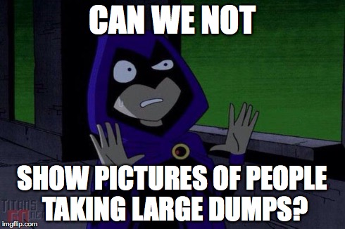 Can We Not Raven | CAN WE NOT SHOW PICTURES OF PEOPLE TAKING LARGE DUMPS? | image tagged in can we not raven | made w/ Imgflip meme maker