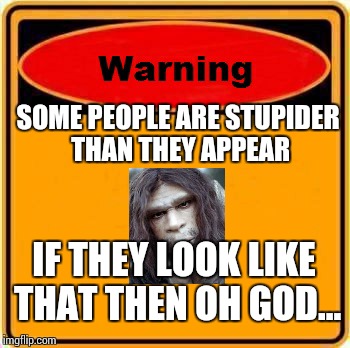 Warning Sign Meme | SOME PEOPLE ARE STUPIDER THAN THEY APPEAR IF THEY LOOK LIKE THAT THEN OH GOD... | image tagged in memes,warning sign | made w/ Imgflip meme maker