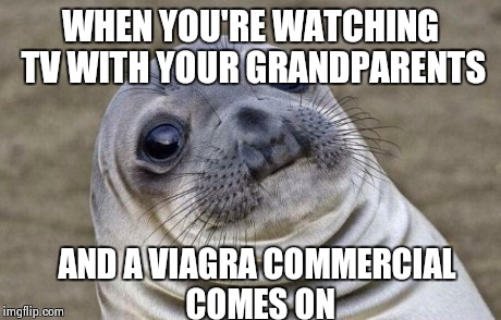 Awkward Moment Sealion Meme | WHEN YOU'RE WATCHING TV WITH YOUR GRANDPARENTS AND A VIAGRA COMMERCIAL COMES ON | image tagged in memes,awkward moment sealion | made w/ Imgflip meme maker