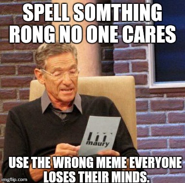 Maury Lie Detector | SPELL SOMTHING RONG NO ONE CARES USE THE WRONG MEME EVERYONE LOSES THEIR MINDS. | image tagged in memes,maury lie detector | made w/ Imgflip meme maker