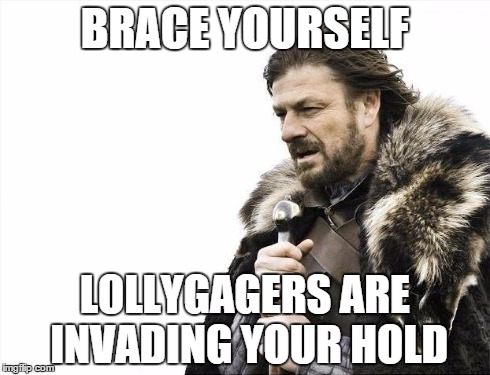 A Message To All Skyrim Guards... | BRACE YOURSELF LOLLYGAGERS ARE INVADING YOUR HOLD | image tagged in memes,brace yourselves x is coming,skyrimguard,skyrim | made w/ Imgflip meme maker