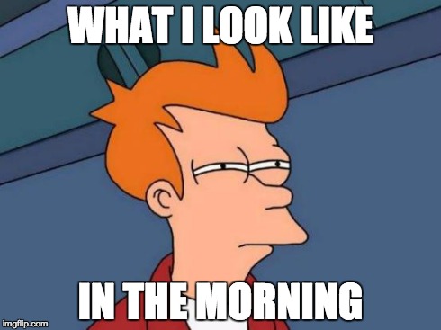 Futurama Fry | WHAT I LOOK LIKE IN THE MORNING | image tagged in memes,futurama fry | made w/ Imgflip meme maker