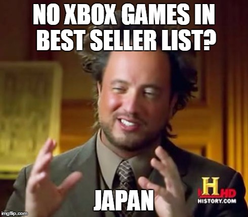Ancient Aliens Meme | NO XBOX GAMES IN BEST SELLER LIST? JAPAN | image tagged in memes,ancient aliens | made w/ Imgflip meme maker