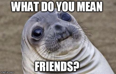 Awkward Moment Sealion Meme | WHAT DO YOU MEAN FRIENDS? | image tagged in memes,awkward moment sealion | made w/ Imgflip meme maker