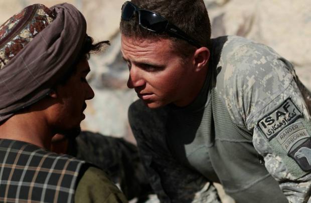 US Soldier speaking to Afghan Man Blank Meme Template