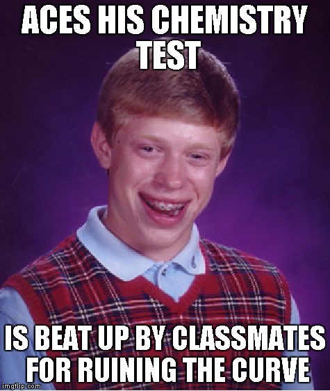 Bad Luck Brian Meme | ACES HIS CHEMISTRY TEST IS BEAT UP BY CLASSMATES FOR RUINING THE CURVE | image tagged in memes,bad luck brian | made w/ Imgflip meme maker