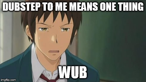 Kyon WTF | DUBSTEP TO ME MEANS ONE THING WUB | image tagged in kyon wtf | made w/ Imgflip meme maker