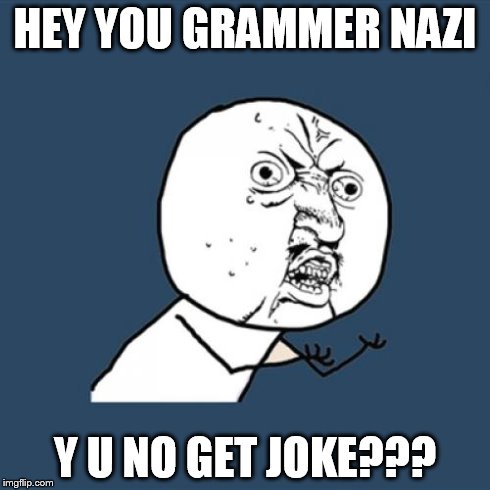Y U No Meme | HEY YOU GRAMMER NAZI Y U NO GET JOKE??? | image tagged in memes,y u no | made w/ Imgflip meme maker