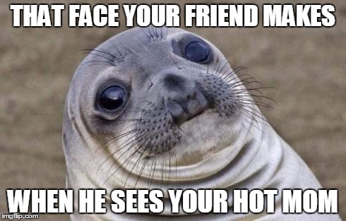 Awkward Moment Sealion Meme | THAT FACE YOUR FRIEND MAKES WHEN HE SEES YOUR HOT MOM | image tagged in memes,awkward moment sealion | made w/ Imgflip meme maker