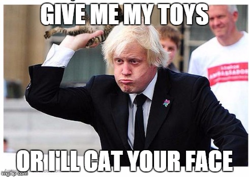 GIVE ME MY TOYS OR I'LL CAT YOUR FACE | image tagged in angry borris,cats | made w/ Imgflip meme maker