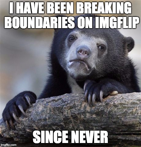 I think most of us can say this | I HAVE BEEN BREAKING BOUNDARIES ON IMGFLIP SINCE NEVER | image tagged in memes,confession bear,sad,why,nooooooooo | made w/ Imgflip meme maker