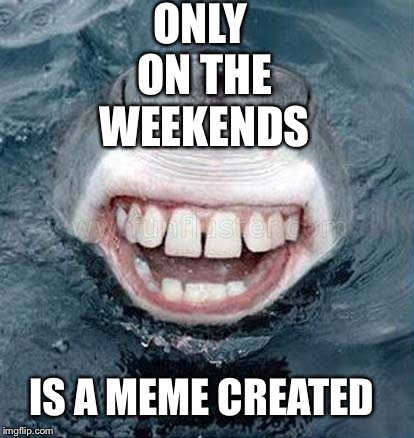 Big tooth sharky is coming out for his weekend feeding | ONLY ON THE WEEKENDS IS A MEME CREATED | image tagged in sharks | made w/ Imgflip meme maker