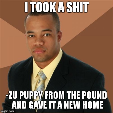 Successful Black Man | I TOOK A SHIT -ZU PUPPY FROM THE POUND AND GAVE IT A NEW HOME | image tagged in memes,successful black man | made w/ Imgflip meme maker