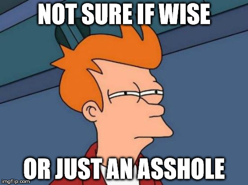 Futurama Fry | NOT SURE IF WISE OR JUST AN ASSHOLE | image tagged in memes,futurama fry | made w/ Imgflip meme maker