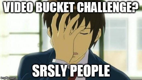 Kyon Facepalm Ver 2 | VIDEO BUCKET CHALLENGE? SRSLY PEOPLE | image tagged in kyon facepalm ver 2 | made w/ Imgflip meme maker