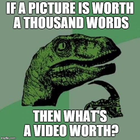 Philosoraptor Meme | IF A PICTURE IS WORTH A THOUSAND WORDS THEN WHAT'S A VIDEO WORTH? | image tagged in memes,philosoraptor | made w/ Imgflip meme maker