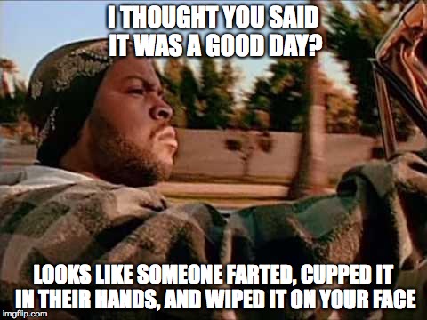 Today Was A Good Day Meme | I THOUGHT YOU SAID IT WAS A GOOD DAY? LOOKS LIKE SOMEONE FARTED, CUPPED IT IN THEIR HANDS, AND WIPED IT ON YOUR FACE | image tagged in memes,today was a good day | made w/ Imgflip meme maker