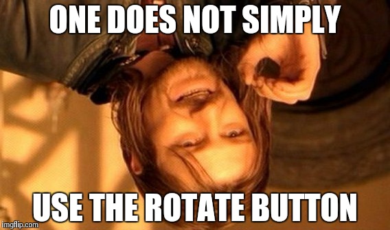 One Does Not Simply | ONE DOES NOT SIMPLY USE THE ROTATE BUTTON | image tagged in memes,one does not simply | made w/ Imgflip meme maker