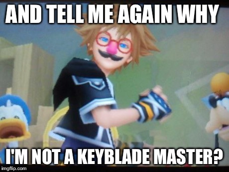 Seriously bro | AND TELL ME AGAIN WHY I'M NOT A KEYBLADE MASTER? | image tagged in seriously bro | made w/ Imgflip meme maker