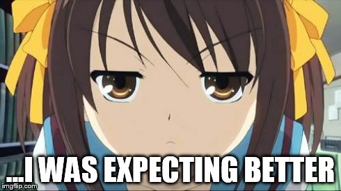 Haruhi stare | ...I WAS EXPECTING BETTER | image tagged in haruhi stare | made w/ Imgflip meme maker