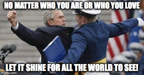 Bush Bump | NO MATTER WHO YOU ARE OR WHO YOU LOVE LET IT SHINE FOR ALL THE WORLD TO SEE! | image tagged in bush bump | made w/ Imgflip meme maker