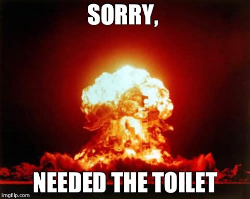 Nuclear Explosion Meme | SORRY, NEEDED THE TOILET | image tagged in memes,nuclear explosion | made w/ Imgflip meme maker