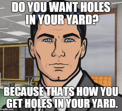 Archer | DO YOU WANT HOLES IN YOUR YARD? BECAUSE THATS HOW YOU GET HOLES IN YOUR YARD. | image tagged in memes,archer | made w/ Imgflip meme maker