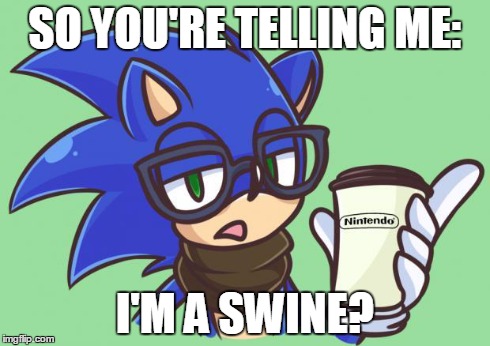 SO YOU'RE TELLING ME: I'M A SWINE? | image tagged in sonic the hipster | made w/ Imgflip meme maker
