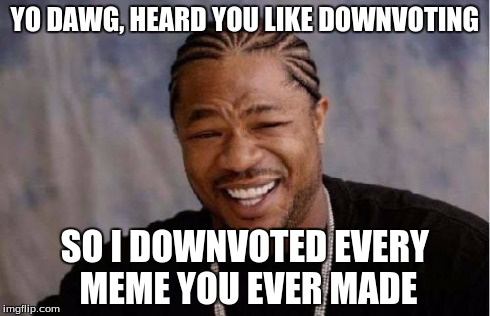 THIS is how  I feel about IMGflip trolls. | YO DAWG, HEARD YOU LIKE DOWNVOTING SO I DOWNVOTED EVERY MEME YOU EVER MADE | image tagged in memes,yo dawg heard you | made w/ Imgflip meme maker