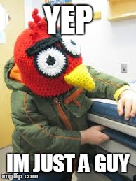 YEP IM JUST A GUY | image tagged in random,just a guy,bird mask | made w/ Imgflip meme maker