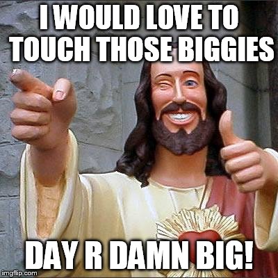 Buddy Christ | I WOULD LOVE TO TOUCH THOSE BIGGIES DAY R DAMN BIG! | image tagged in memes,buddy christ | made w/ Imgflip meme maker