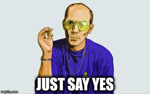 JUST SAY YES | image tagged in hunter,fear and loathing | made w/ Imgflip meme maker
