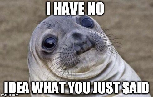 Awkward Moment Sealion | I HAVE NO IDEA WHAT YOU JUST SAID | image tagged in memes,awkward moment sealion | made w/ Imgflip meme maker