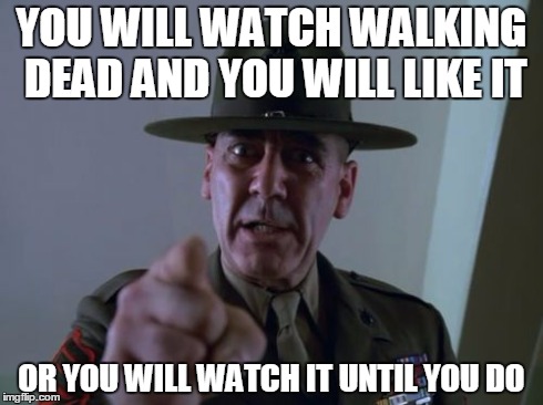 Sergeant Hartmann | YOU WILL WATCH WALKING DEAD AND YOU WILL LIKE IT OR YOU WILL WATCH IT UNTIL YOU DO | image tagged in memes,sergeant hartmann | made w/ Imgflip meme maker