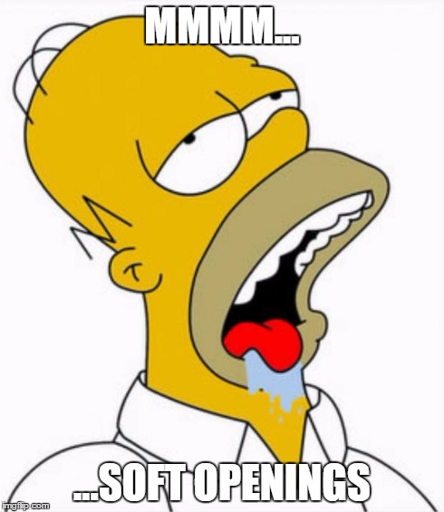 Homer Drooling | MMMM... ...SOFT OPENINGS | image tagged in homer drooling | made w/ Imgflip meme maker