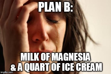 First World Problems | PLAN B: MILK OF MAGNESIA & A QUART OF ICE CREAM | image tagged in memes,first world problems | made w/ Imgflip meme maker