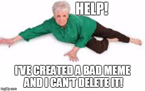 HELP! I'VE CREATED A BAD MEME AND I CAN'T DELETE IT! | image tagged in help i've fallen,memes | made w/ Imgflip meme maker