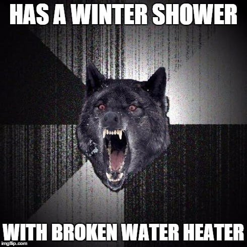 Insanity Wolf Meme | HAS A WINTER SHOWER WITH BROKEN WATER HEATER | image tagged in memes,insanity wolf | made w/ Imgflip meme maker