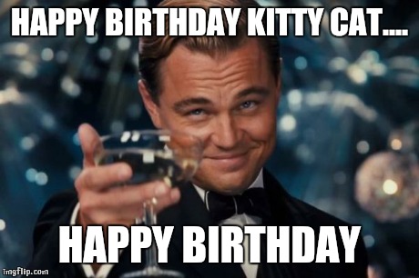 Leonardo Dicaprio Cheers Meme | HAPPY BIRTHDAY KITTY CAT.... HAPPY BIRTHDAY | image tagged in memes,leonardo dicaprio cheers | made w/ Imgflip meme maker