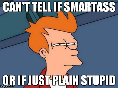 Futurama Fry Meme | CAN'T TELL IF SMARTASS OR IF JUST PLAIN STUPID | image tagged in memes,futurama fry | made w/ Imgflip meme maker