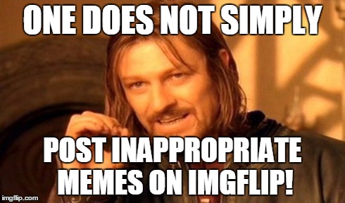 People really need to stop posting inappropriate memes! I don't like how i'm seeing some of the stuff i do see on this site! | ONE DOES NOT SIMPLY POST INAPPROPRIATE MEMES ON IMGFLIP! | image tagged in memes,one does not simply,imgflip,inappropriate | made w/ Imgflip meme maker