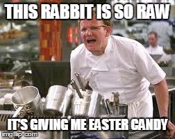 Gordon ramsey | THIS RABBIT IS SO RAW IT'S GIVING ME EASTER CANDY | image tagged in gordon ramsey | made w/ Imgflip meme maker