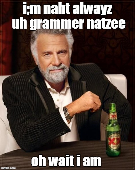 The Most Interesting Man In The World Meme | i;m naht alwayz uh grammer natzee oh wait i am | image tagged in memes,the most interesting man in the world | made w/ Imgflip meme maker