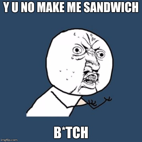 Y U No | Y U NO MAKE ME SANDWICH B*TCH | image tagged in memes,y u no | made w/ Imgflip meme maker